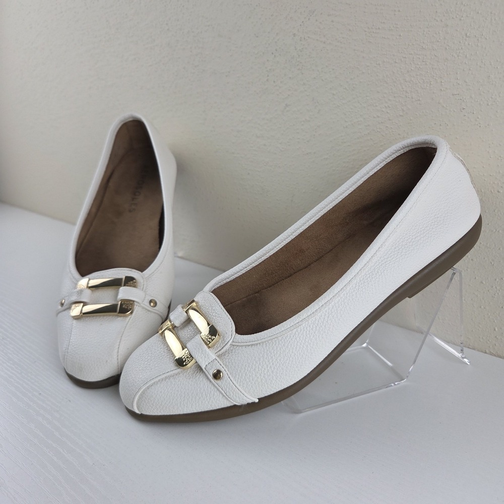 Aerosoles Sherbet Ballet Flats Off White Gold Buckle Comfort Shoes Womens Sz 8 M